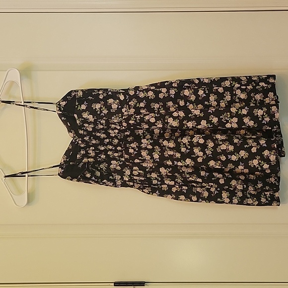 Women Size 6 Dress Black Ivory Floral Butterflies Spaghetti Strap H & M DIVIDED - Picture 5 of 10